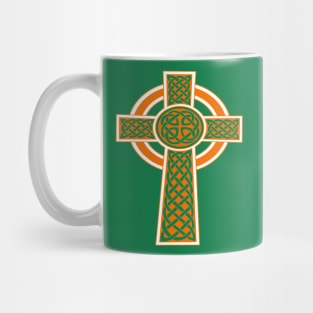 St Patrick's Day Celtic Cross Orange and White Mug